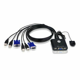 Aten CS22U - Commutateur KVM à câble USB 2 ports VGA avec sélecteur de port distant pour Windows, Mac, Linux et Sun