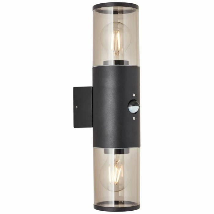 Brilliant SERGIORO Applique murale extérieure avec détecteur de mouvement noir dépoli, 2x E27 20W Brilliant SERGIORO Applique murale extérieure avec détecteur de mouvement noir dépoli, 2x E27 20W