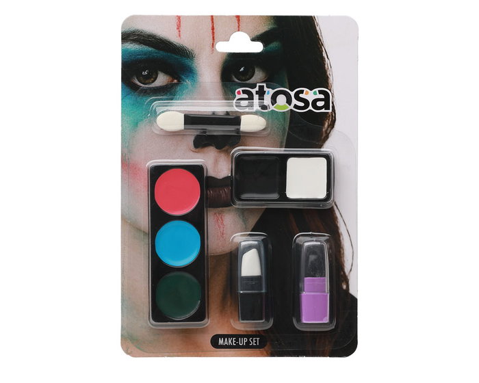Atosa Kit de maquillage Rouge Bleu Vert Noir et Violet avec deux mini bâtons pour Fantaisie ou Catrina Atosa Kit de maquillage Rouge Bleu Vert Noir et Violet avec deux mini bâtons pour Fantaisie ou Catrina