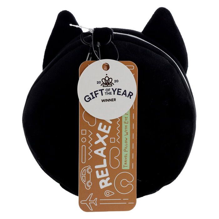 PUCKATOR Oreiller de voyage et masque de nuit en forme de chat - Taille 16.5x13.5x10.5 cm, 95% polyester, 5% spandex - Feline Fine Relaxeazzz PUCKATOR Oreiller de voyage et masque de nuit en forme de chat - Taille 16.5x13.5x10.5 cm, 95% polyester, 5% spandex - Feline Fine Relaxeazzz