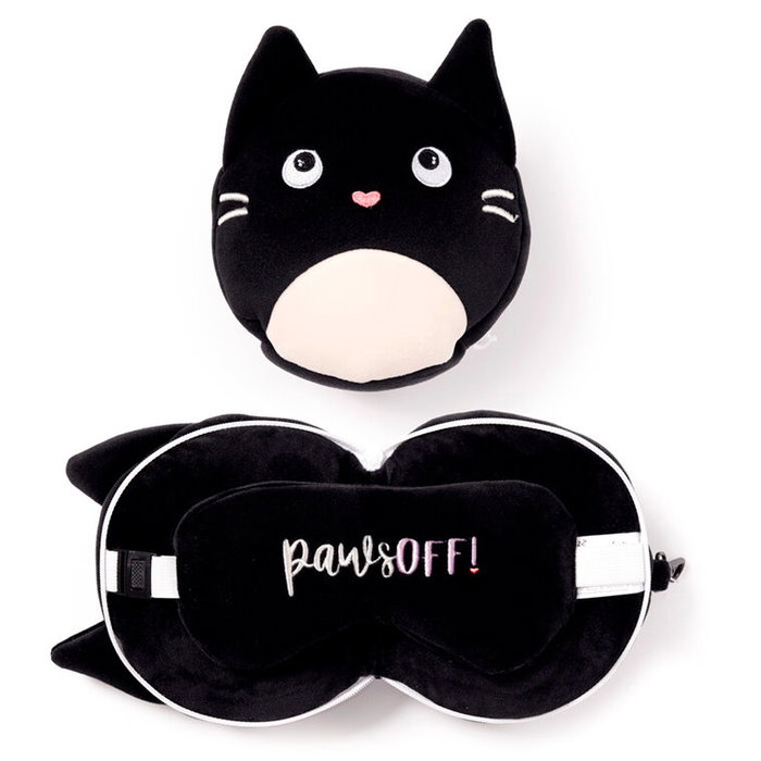 PUCKATOR Oreiller de voyage et masque de nuit en forme de chat - Taille 16.5x13.5x10.5 cm, 95% polyester, 5% spandex - Feline Fine Relaxeazzz PUCKATOR Oreiller de voyage et masque de nuit en forme de chat - Taille 16.5x13.5x10.5 cm, 95% polyester, 5% spandex - Feline Fine Relaxeazzz