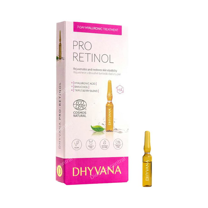 DHYVANA Pro Retinol 7 Ampoules Sérum Anti-Âge à l'Acide Hyaluronique et Bakuchiol, Certifié BIO DHYVANA Pro Retinol 7 Ampoules Sérum Anti-Âge à l'Acide Hyaluronique et Bakuchiol, Certifié BIO