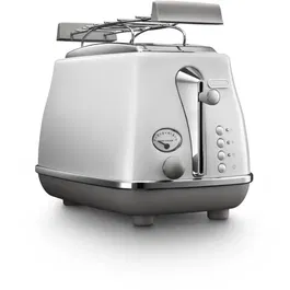 Delonghi CTOC2103.W Grille-pain Blanc 900 W, 2 fentes, 6 niveaux de brunissage, remontée extra haute, ramasse-miettes intégré