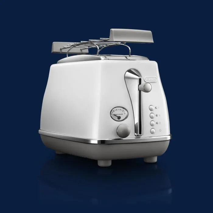 Delonghi CTOC2103.W Grille-pain Blanc 900 W, 2 fentes, 6 niveaux de brunissage, remontée extra haute, ramasse-miettes intégré