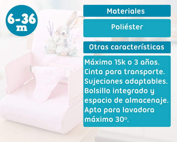 KioKids Chaise haute de voyage pliable rose avec motif lapin pour bébé de 6 à 36 mois - Polyester - Collection Little Sauvages