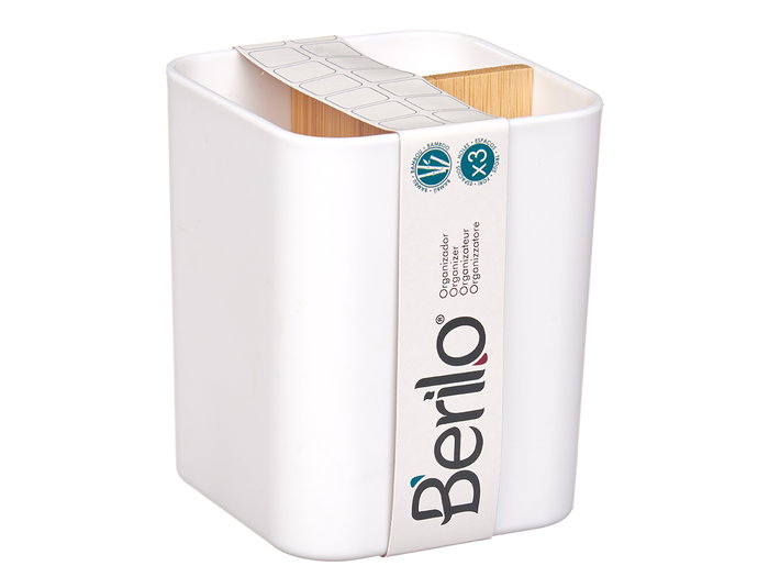 Berilo Organisateur Carré 3 Compartiments Bambou Blanc 9x11x9 cm (Set de 6)