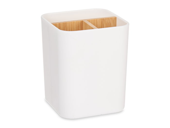 Berilo Organisateur Carré 3 Compartiments Bambou Blanc 9x11x9 cm (Set de 6)