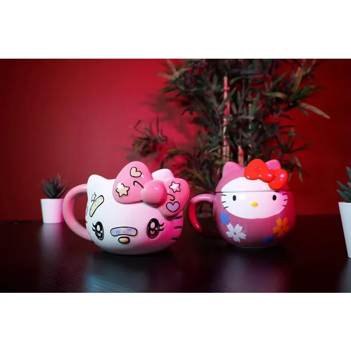 Konix Tasse en céramique Hello Kitty Mug 3D 500 ml Motif Kawaii Blanc et rose Licence officielle