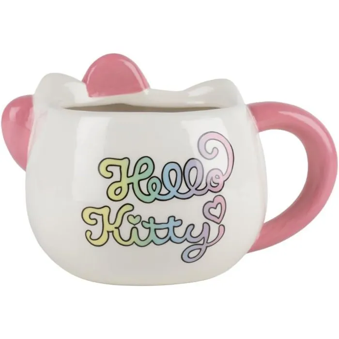 Konix Tasse en céramique Hello Kitty Mug 3D 500 ml Motif Kawaii Blanc et rose Licence officielle