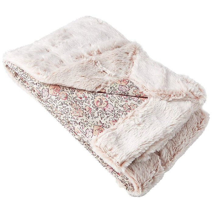 Domiva Couverture enfant en liberty et fausse fourrure - Rose - 75 x 100 cm Domiva Couverture enfant en liberty et fausse fourrure - Rose - 75 x 100 cm