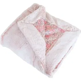 DOMIVA Couverture Lapinou pour Enfant en Liberty et Fausse Fourrure - Rose - 75 x 100 cm - Coton Polyester Doux