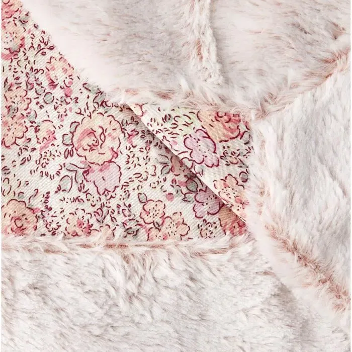DOMIVA Couverture Lapinou pour Enfant en Liberty et Fausse Fourrure - Rose - 75 x 100 cm - Coton Polyester Doux