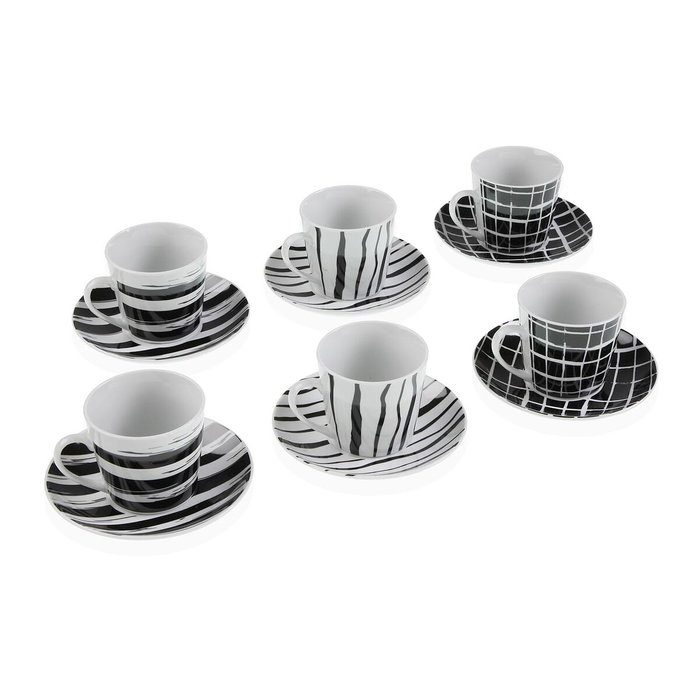 Lot de tasses avec soucoupes Versa Noir Porcelaine Lot de tasses avec soucoupes Versa Noir Porcelaine