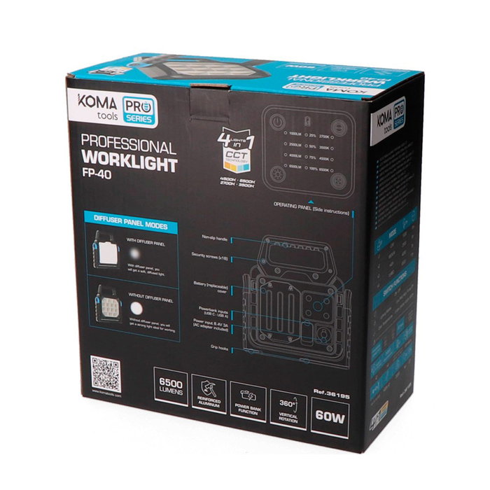 Koma Tools FP-40 Projecteur LED professionnel rechargeable 60W 6500 lm Koma Tools FP-40 Projecteur LED professionnel rechargeable 60W 6500 lm