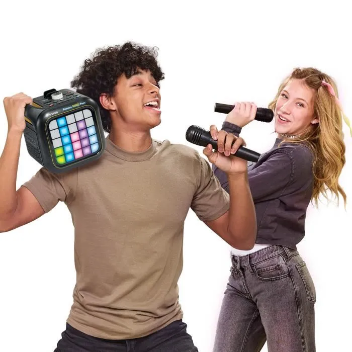 VTech - Enceinte Karaoké Light Party avec 2 Micros sans Fil, Effets Sonores, Lumières Multicolores et Activités - Version Française VTech - Enceinte Karaoké Light Party avec 2 Micros sans Fil, Effets Sonores, Lumières Multicolores et Activités - Version Française
