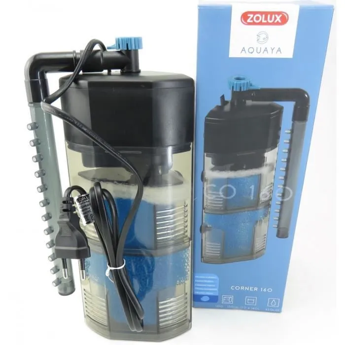 Zolux Corner 160 - Filtre intérieur pour aquarium 120 à 160 L - 12 W - Débit réglable jusqu'à 650 L/H avec buse rotative et filtration Perlon