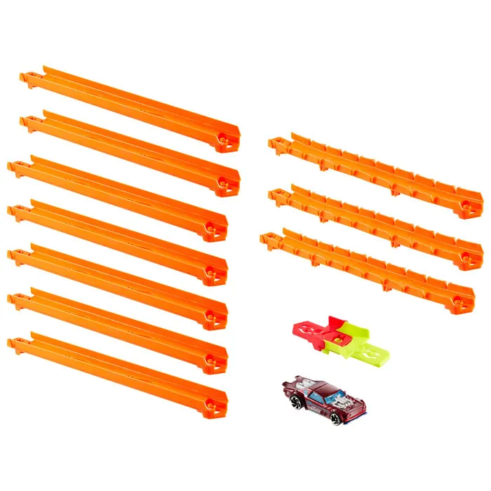 Mattel JDW43 Kit de démarrage Track Creator Hot Wheels orange pour enfant dès 3 ans avec 3m de circuit et voiture 1/64