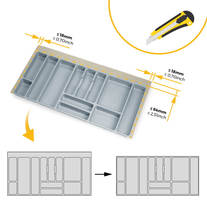 Emuca Range-couverts Optima pour tiroir universel, module 1.000mm, Plastique, Gris