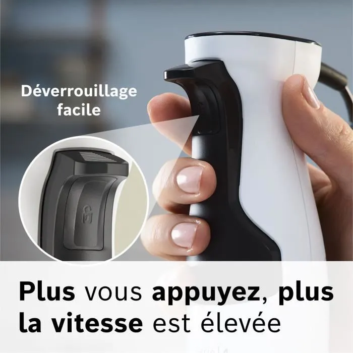 Bosch Mixeur Plongeant MSM4W221 - 600 W - Accessoires: Bol, Mini Hachoir, Fouet - 4 Lames Aiguisées QuattroBlade - Engrenage Céramique