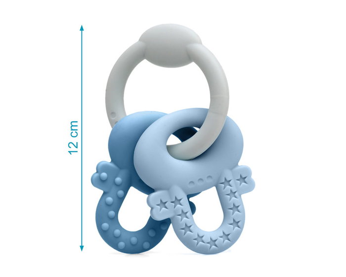 KioKids Mordedor en Silicona pour Bébé - Jouet de Dentition à Mordre Clés Bleu et Gris, 100% Silicone Sans BPA, +3 Mois