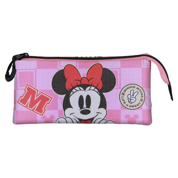 Karactermania Coffret de voyage triple Minnie Mouse Journey - 23 x 8 x 11 cm - Trousse à crayons pliable 3 compartiments zippé - Rose