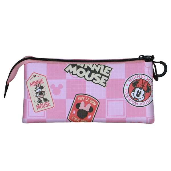 Karactermania Coffret de voyage triple Minnie Mouse Journey - 23 x 8 x 11 cm - Trousse à crayons pliable 3 compartiments zippé - Rose