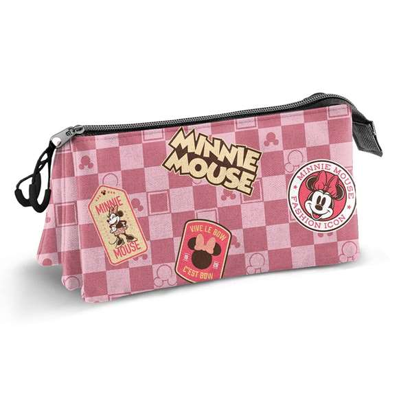 Karactermania Coffret de voyage triple Minnie Mouse Journey - 23 x 8 x 11 cm - Trousse à crayons pliable 3 compartiments zippé - Rose