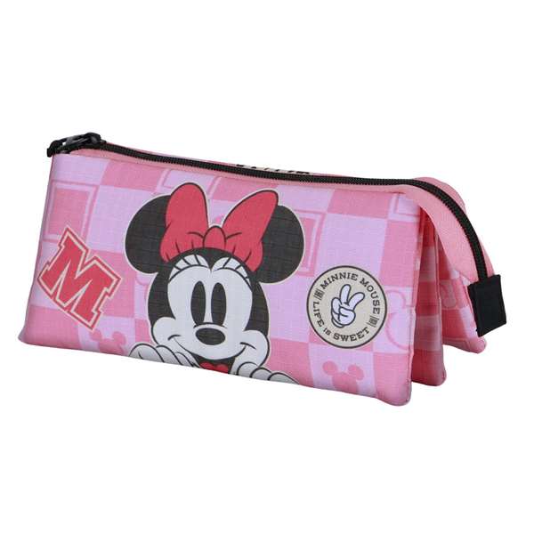 Karactermania Coffret de voyage triple Minnie Mouse Journey - 23 x 8 x 11 cm - Trousse à crayons pliable 3 compartiments zippé - Rose