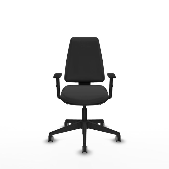 Chaise Elche Asynchrone Cuir écologique Gris foncé Base pyramidale noire Accoudoir 1D Sans appui-tête Roulettes 65mm pour moquette