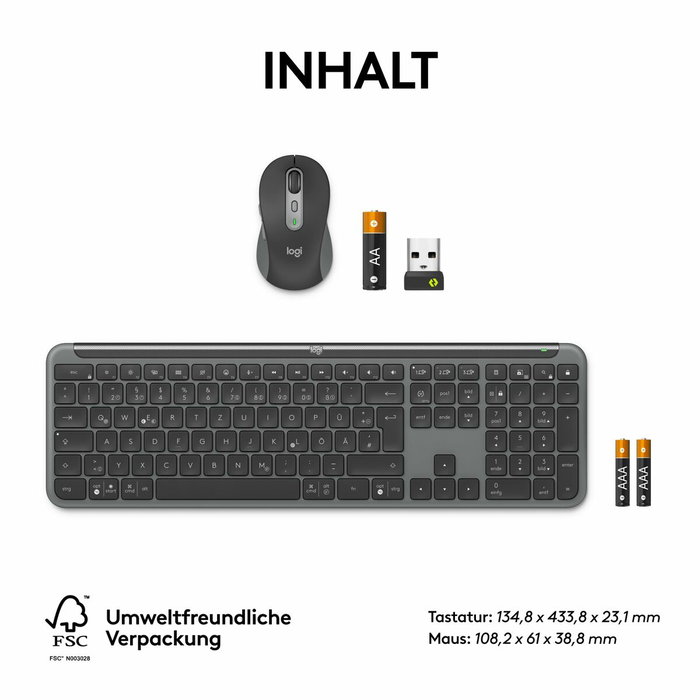 Logitech Signature Slim MK950 pour Business - Ensemble clavier et souris sans fil Graphite QWERTZ Allemand