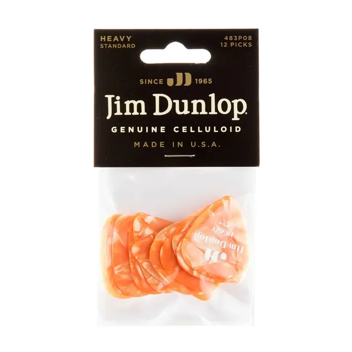 Dunlop Pack 12 Picks Genuine Celluloid Orange Perlé Heavy