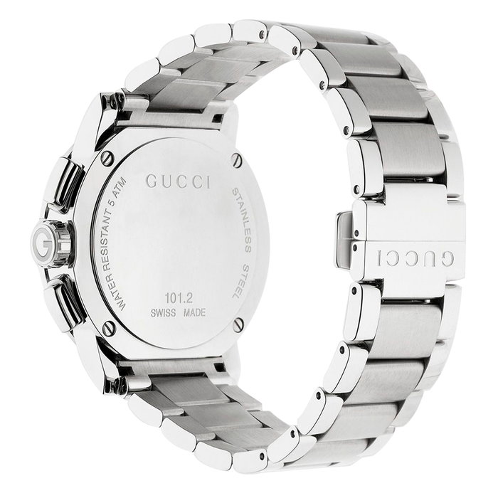 Gucci YA101204 avec cadran noir et bracelet gris