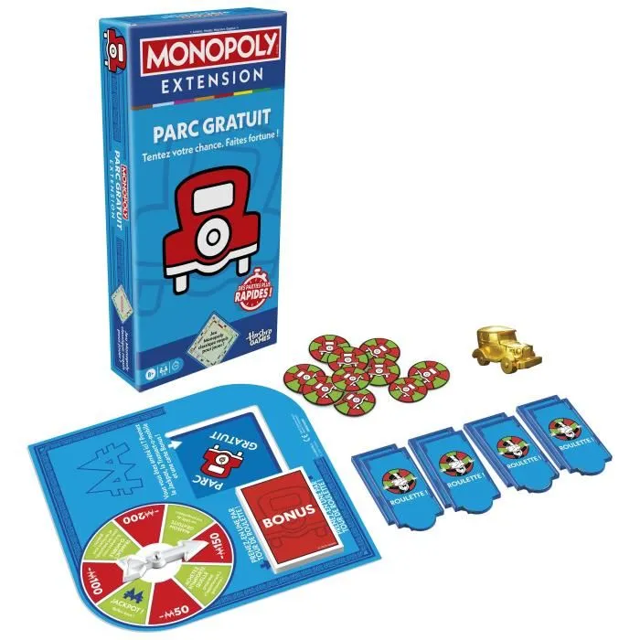 Monopoly Extension - Parc gratuit, rend le jeu Monopoly classique plus amusant et plus rapide, 2 à 6 joueurs, jeux de plateau, 40 minutes, dès 8 ans