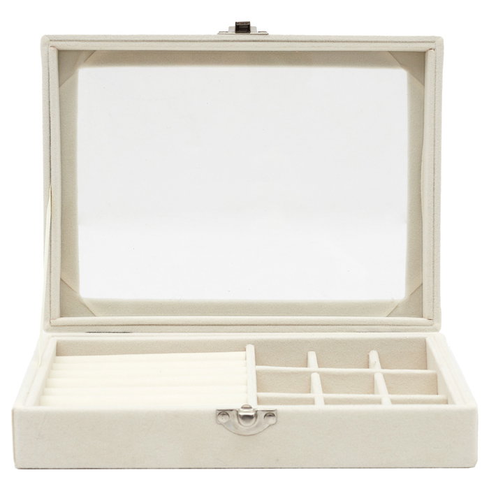 Home Deco Factory Boîte à bijoux en bois blanc avec couvercle en verre