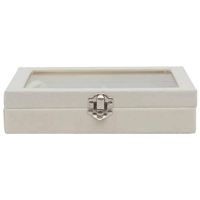 Home Deco Factory Boîte à bijoux en bois blanc avec couvercle en verre