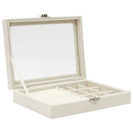 Home Deco Factory Boîte à bijoux en bois blanc avec couvercle en verre