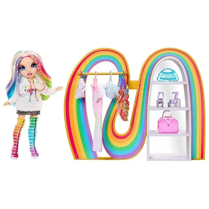 Rainbow High Playset Armoire Rainbow d'Amaya - Ensemble de jeu poupée avec garde-robe, tenues, chaussures, sacs et poupée exclusive - Dès 4 ans Rainbow High Playset Armoire Rainbow d'Amaya - Ensemble de jeu poupée avec garde-robe, tenues, chaussures, sacs et poupée exclusive - Dès 4 ans