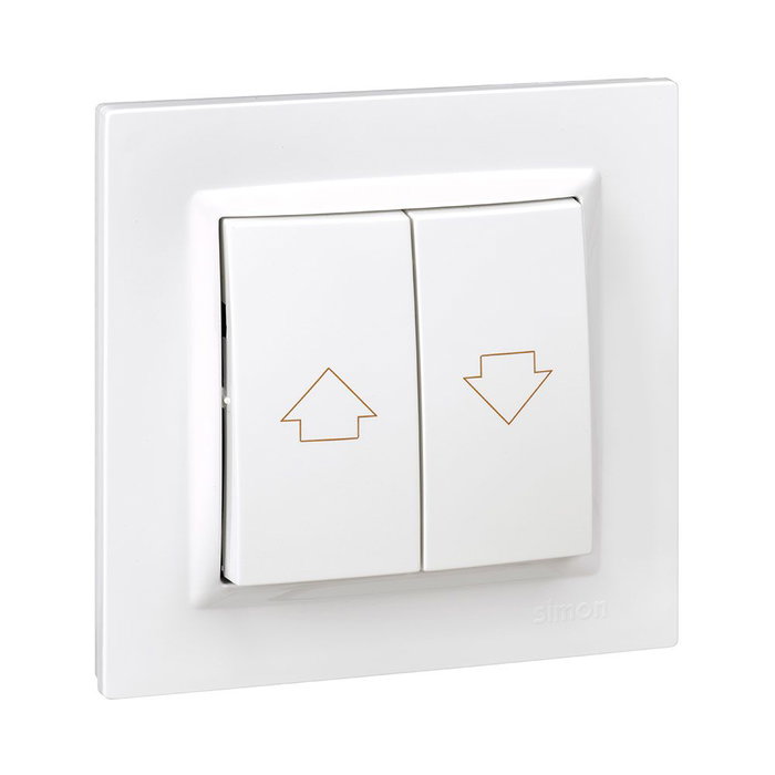 Simon Pulsateur volet roulant blanc avec cadre série 10 plastique IP20 250V 10A 8,5x3x8,5cm Simon Pulsateur volet roulant blanc avec cadre série 10 plastique IP20 250V 10A 8,5x3x8,5cm