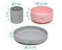 KioKids - Set de Vaisselle Bébé 3 Pièces en Silicone avec Ventouse - Bol, Assiette et Gobelet pour Alimentation BLW (Diversification Menée par l'Enfant), Couleurs Rose et Gris