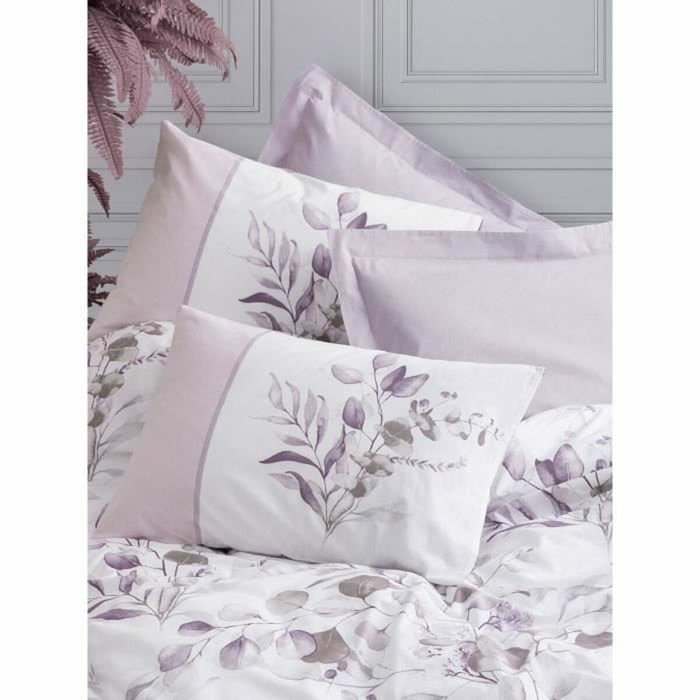 BigBuy Home Parure de couette Lilas et blanc 220 x 240 cm avec 2 taies d'oreiller