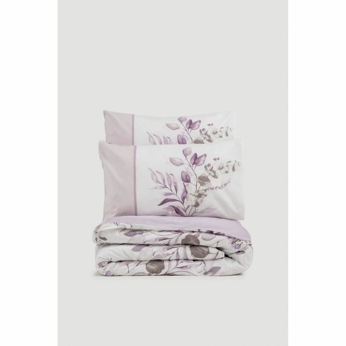 BigBuy Home Parure de couette Lilas et blanc 220 x 240 cm avec 2 taies d'oreiller