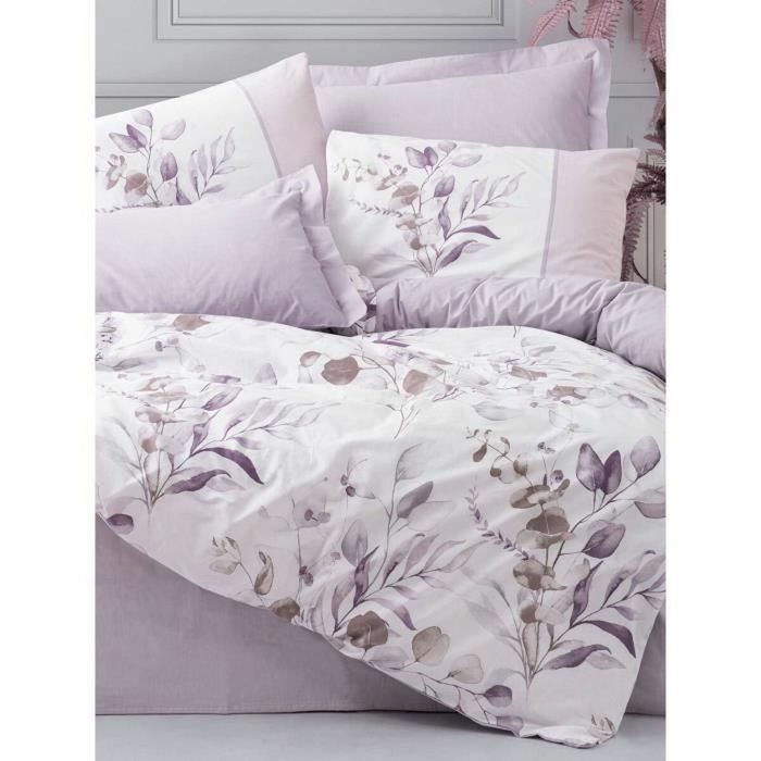 BigBuy Home Parure de couette Lilas et blanc 220 x 240 cm avec 2 taies d'oreiller