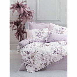 BigBuy Home Parure de couette Lilas et blanc 220 x 240 cm avec 2 taies d'oreiller