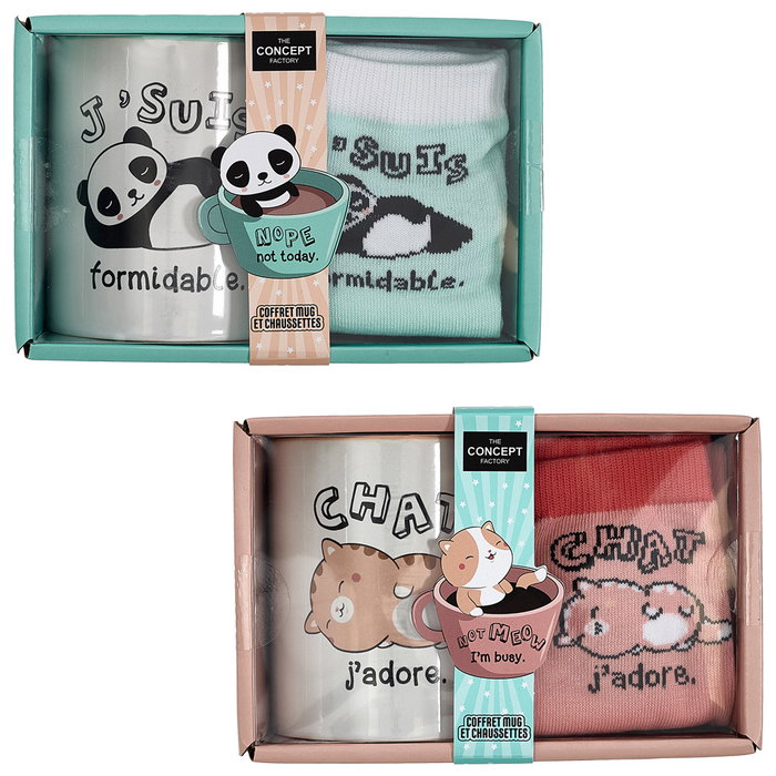 The Concept Factory Ensemble Tasse et Chaussettes Kawaii avec Modèles Assortis