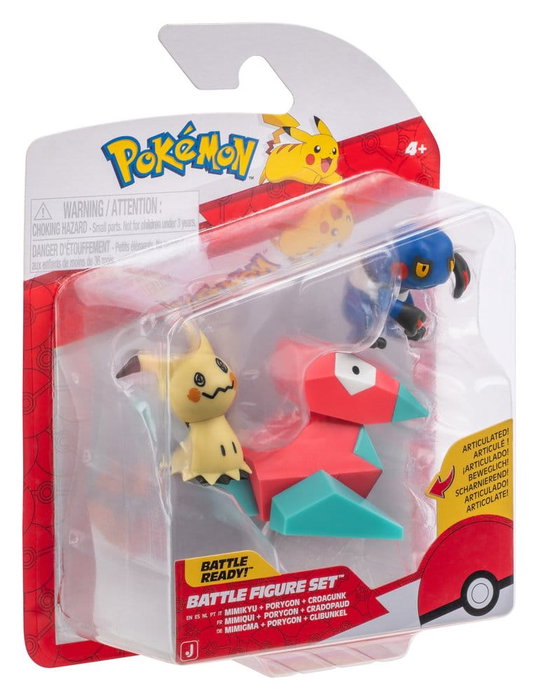Jazwares Pokémon Battle Figure figurines 3-Pack Mimiqui, Porygon & Cradopaud