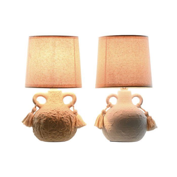 Lampe de bureau Home ESPRIT Blanc Beige Céramique 220 V 15 x 15 x 28 cm (2 Unités)