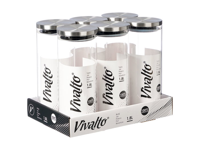 Vivalto Pot en verre borosilicate rond 1,8L avec couvercle en acier 10x26cm (Set de 12)