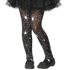 Bas Halloween Enfants - Bas Noirs avec Araignées et Toiles d'Araignée Blanches - Accessoire de Déguisement pour Fille