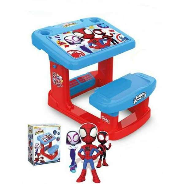 Chicos Pupitre avec banc Spidey 57x73x49 cm - Bureau enfant avec grande surface de travail - Recommandé de 2 à 5 ans