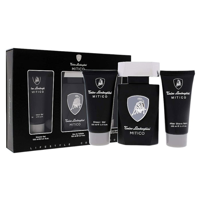 Tonino Lamborghini Coffret Parfum Mitico Pour Homme : Eau de Toilette 125 ml + Gel Douche Hydratant 100 ml + Baume Après-Rasage Hydratant 100 ml